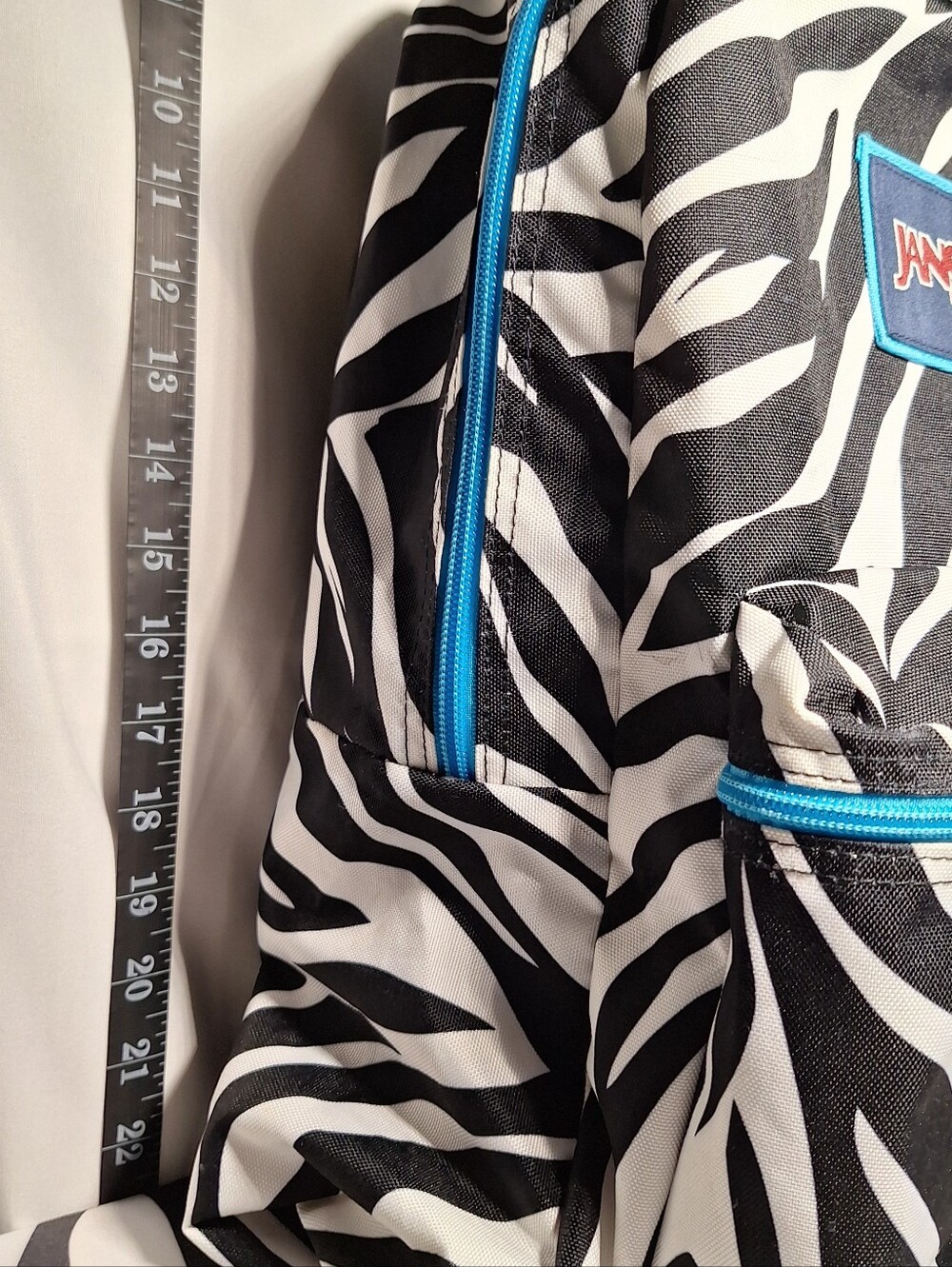 Jansport Backpack, Zebra Stripes, Black & White w/Blue Accents - Picture 4 of 16